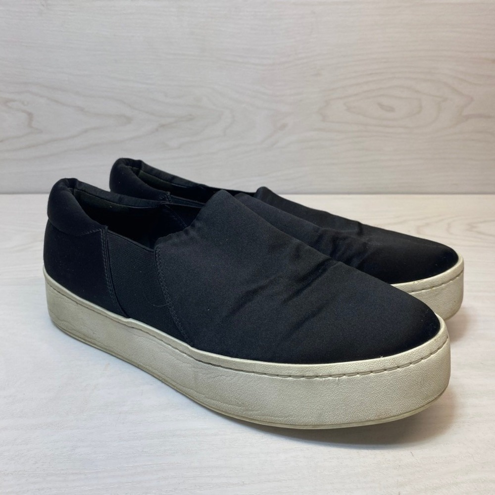 Vince Womens 9 Warren Platform Sneaker Slip On Black Satin Sole Casual Shoe